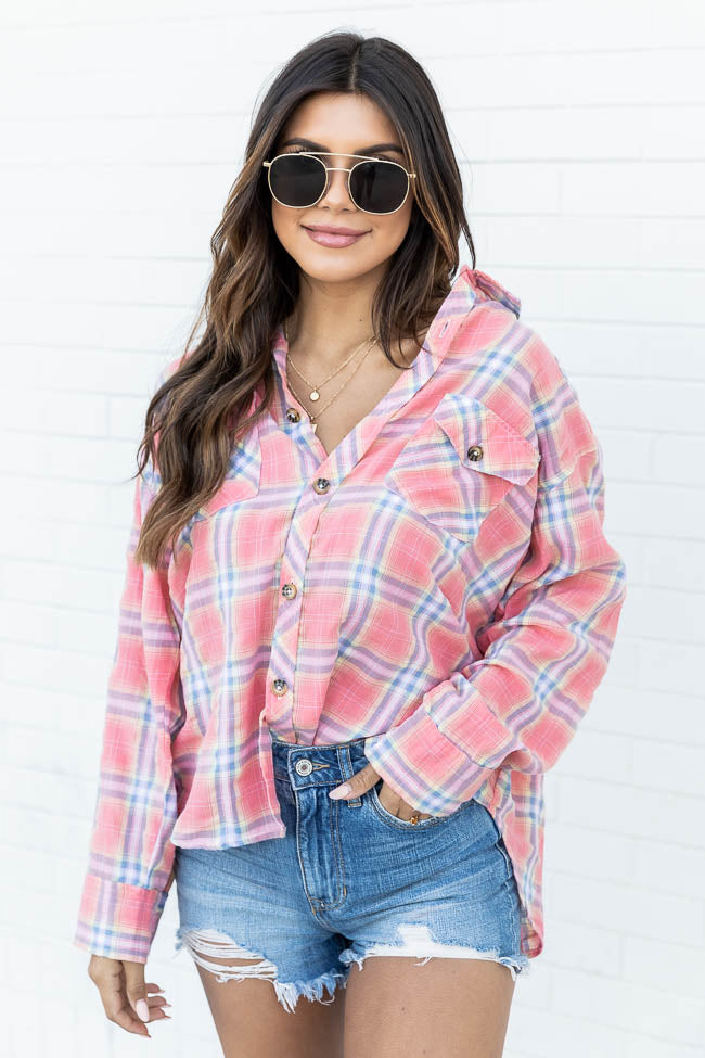 Flattering Style Red Multi Plaid Button Up Blouse FINAL SALE