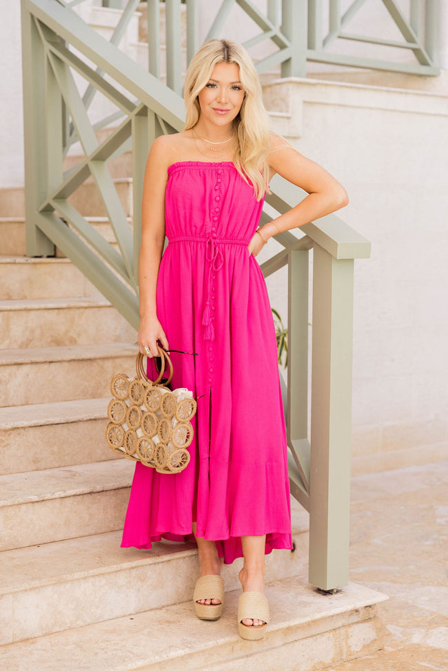 Timeless Photo Magenta Strapless Button Detail Midi Dress FINAL SALE – Pink  Lily