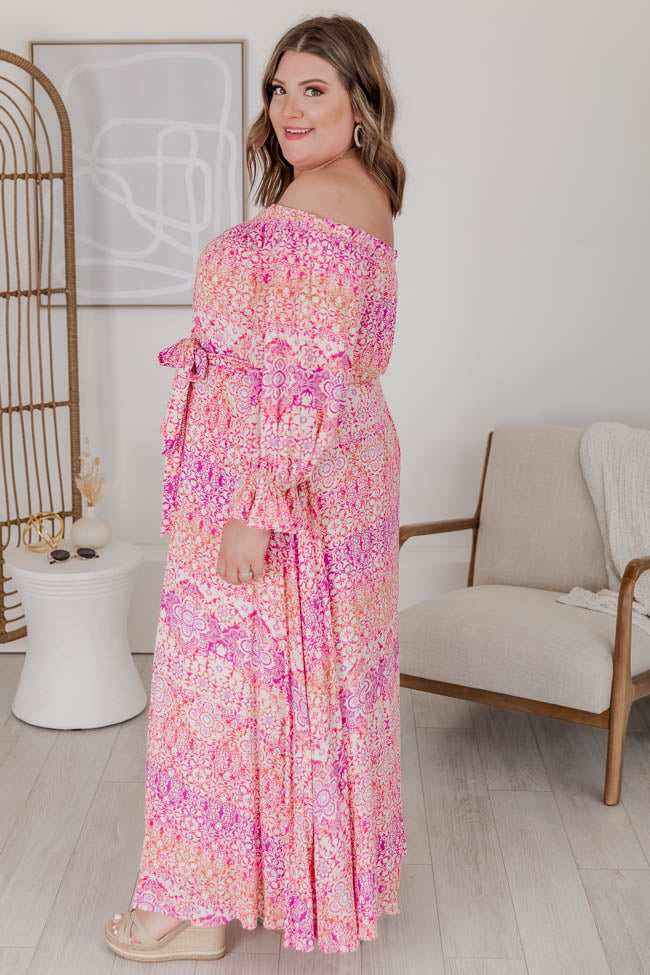 Dynamic Love Pink Printed Off The Shoulder Maxi Dress FINAL SALE