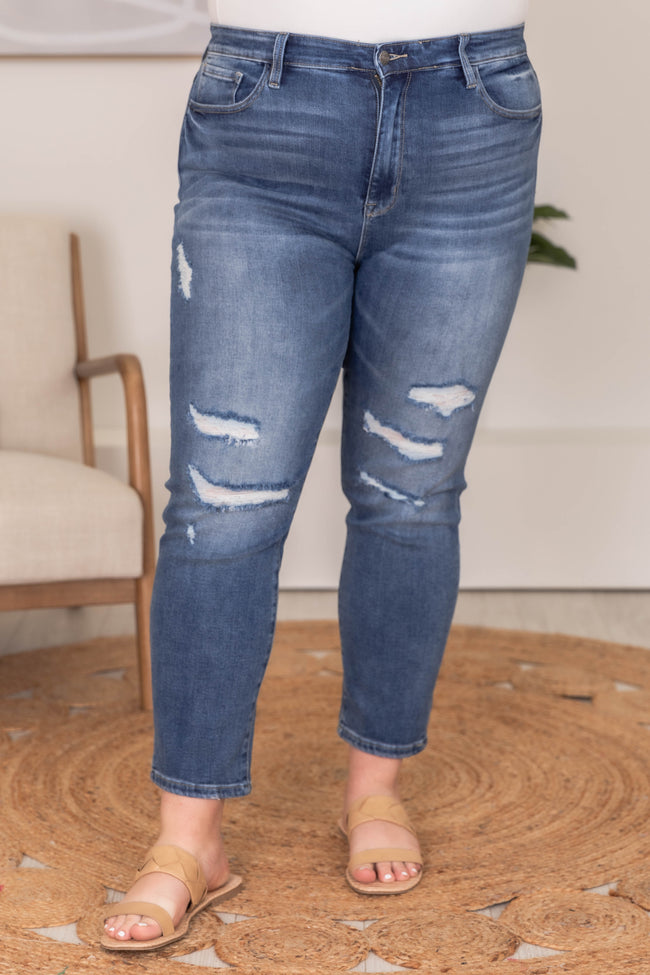 Mckayla Medium Wash Distressed Crop Jeans FINAL SALE