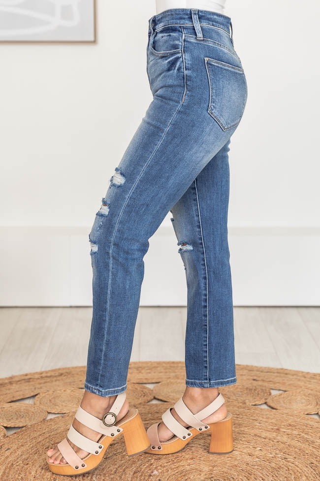 Mckayla Medium Wash Distressed Crop Jeans FINAL SALE – Pink Lily