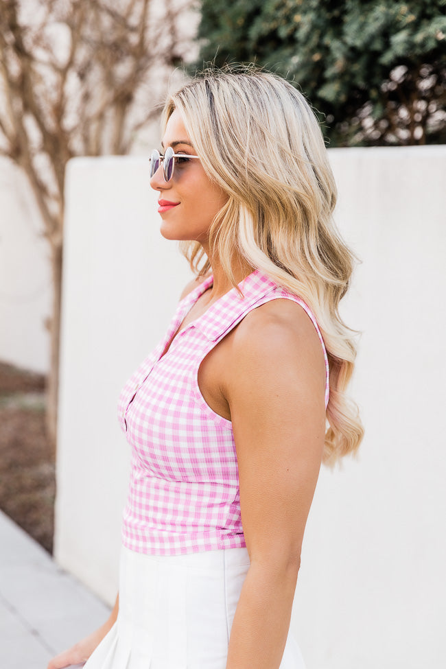 Between The Lines Pink Checkered Collared Tank FINAL SALE