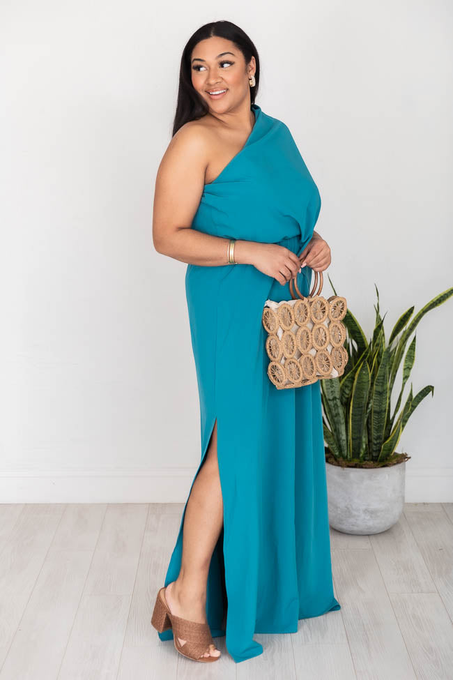 Found My Forever Teal One Shoulder Maxi Dress FINAL SALE