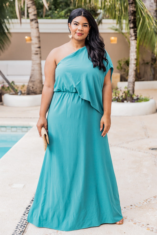 Found My Forever Teal One Shoulder Maxi Dress FINAL SALE