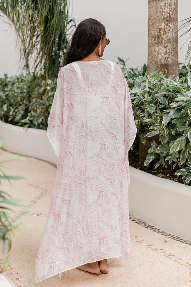 Obvious Questions Pink Palm Printed Kimono FINAL SALE
