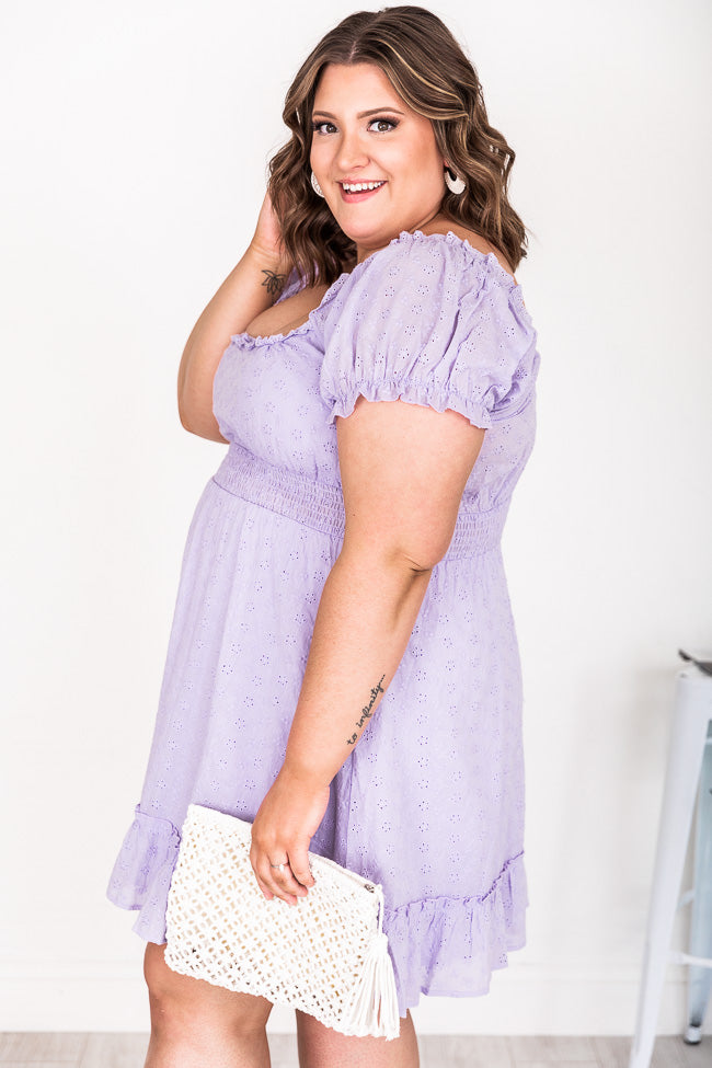 Delighted Smile Lilac Eyelet Puff Sleeve Mini Dress FINAL SALE