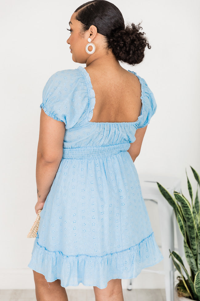 Delighted Smile Blue Eyelet Puff Sleeve Mini Dress FINAL SALE