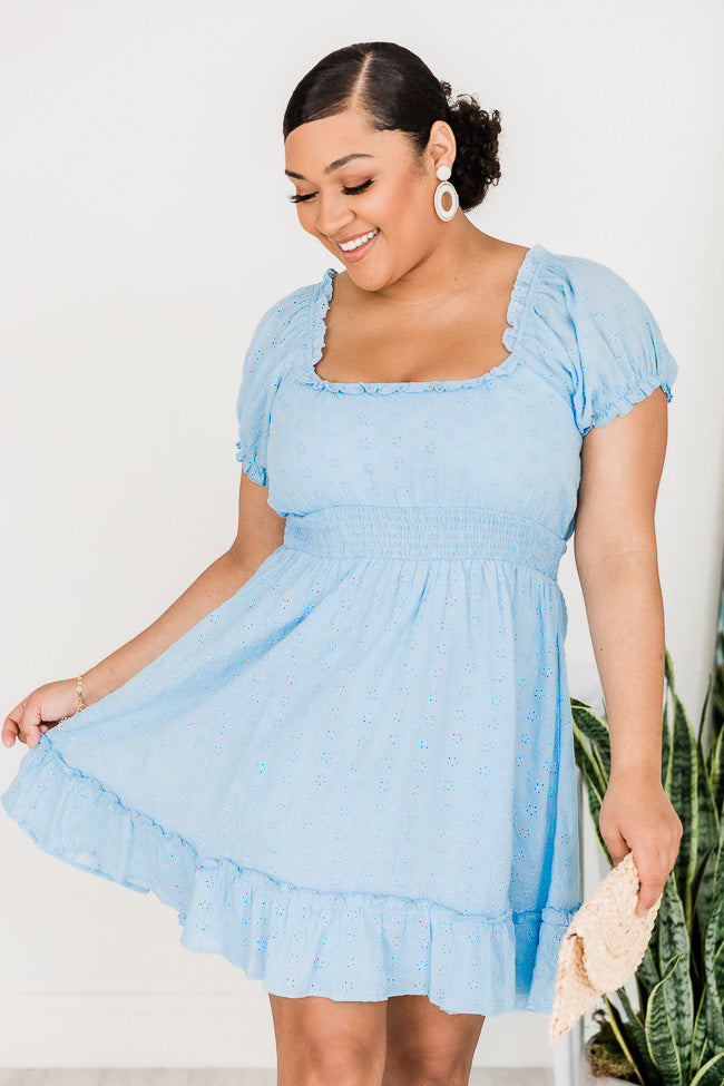 Delighted Smile Blue Eyelet Puff Sleeve Mini Dress FINAL SALE