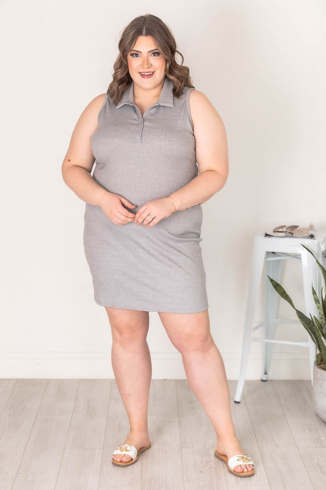 Want The Best Grey Collared Ribbed Knit Dress FINAL SALE