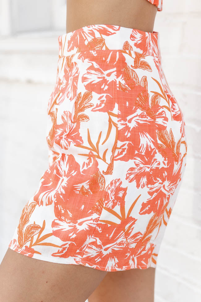 Malibu Sunset Orange Tropical Print High Waisted Shorts FINAL SALE