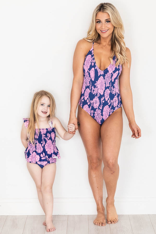 Believable Love Navy Smocked Floral One Piece Swimsuit FINAL SALE