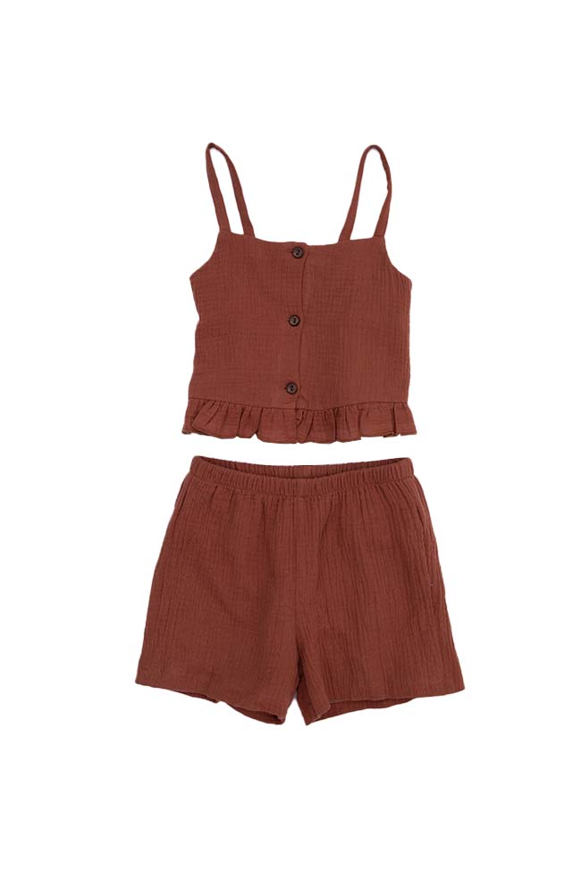Happy Sight Brown Girls Button Two Piece Set FINAL SALE