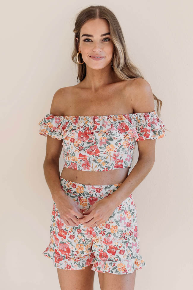 A Miracle Awaits Pink Floral Off The Shoulder Cropped Blouse FINAL SALE