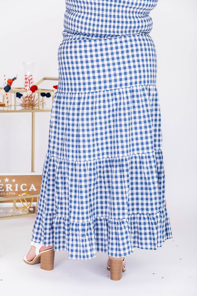 Sitting Parkside Navy Gingham Maxi Skirt FINAL SALE – Pink Lily