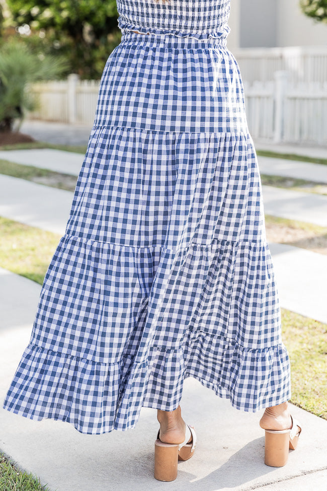 Sitting Parkside Navy Gingham Maxi Skirt FINAL SALE – Pink Lily
