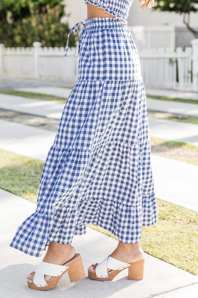 Sitting Parkside Navy Gingham Maxi Skirt FINAL SALE – Pink Lily
