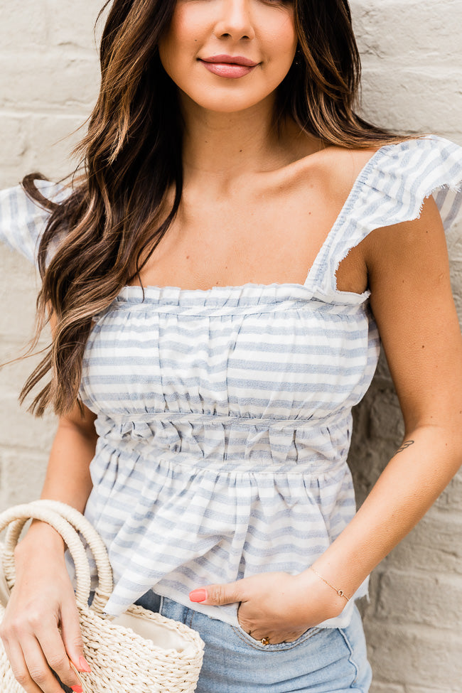 Daily Thoughts Blue Striped Peplum Tank FINAL SALE
