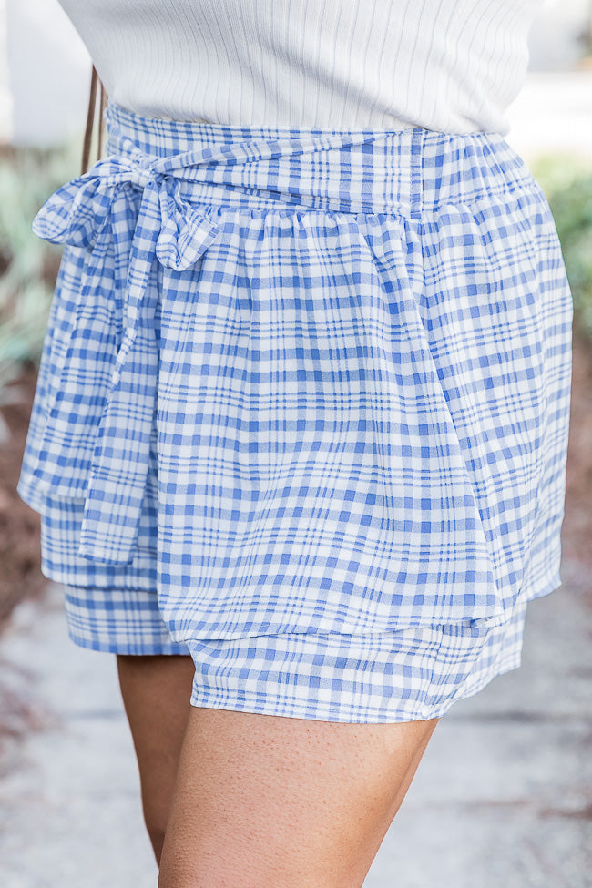 Temporary Illusion Blue Gingham Flounce Shorts FINAL SALE