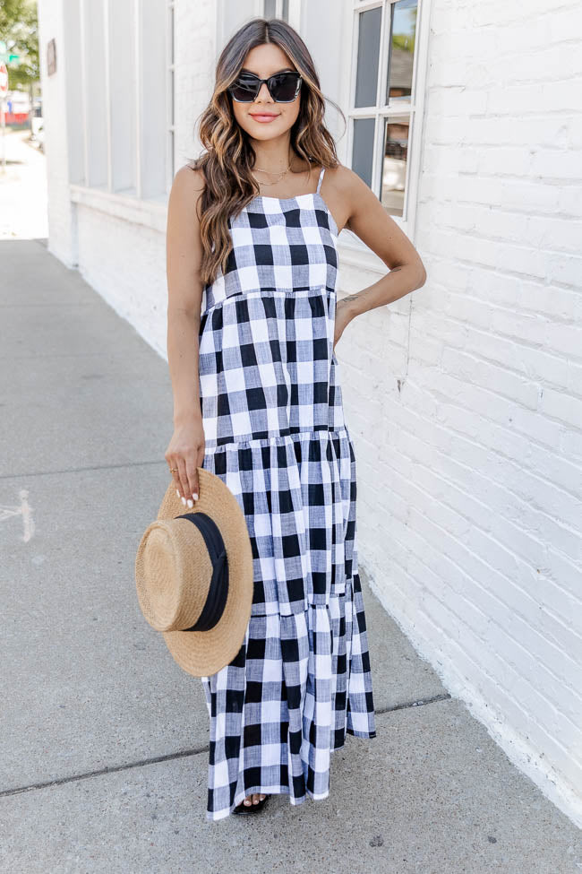 Check Mate Black Tiered Gingham Maxi Dress FINAL SALE – Pink Lily