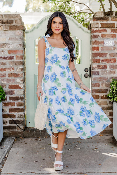 The Blue Floral Midi Dress I Plan on Wearing All Winter - Sunshine Style