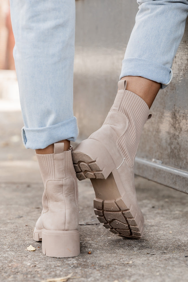 Jazzy Taupe Sock Style Booties Pink Lily