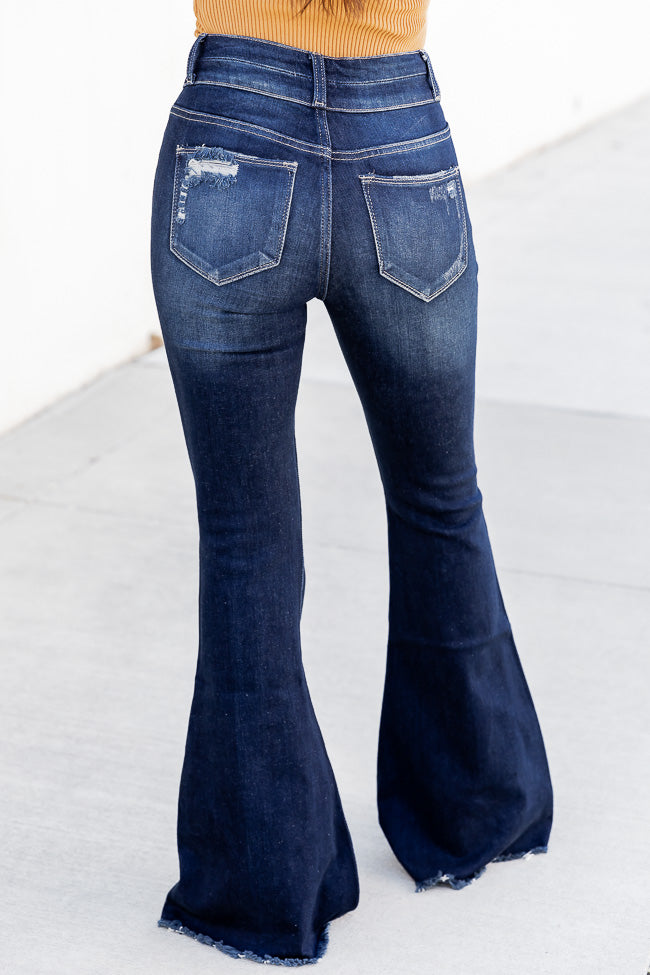 Jemma Distressed Dark Wash Flared Jeans