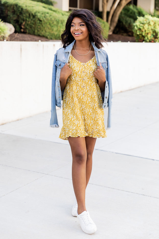 Sunset Daisy Yellow Floral Button Front Romper