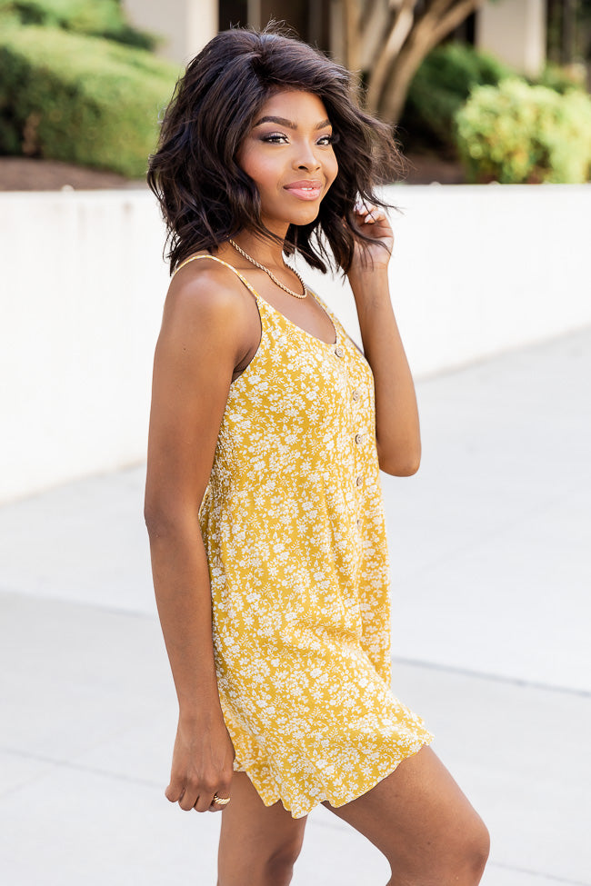 Sunset Daisy Yellow Floral Button Front Romper