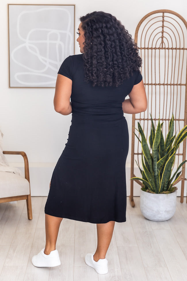 All I Want Is The Weekend Brushed Knit Black T-Shirt Midi Dress