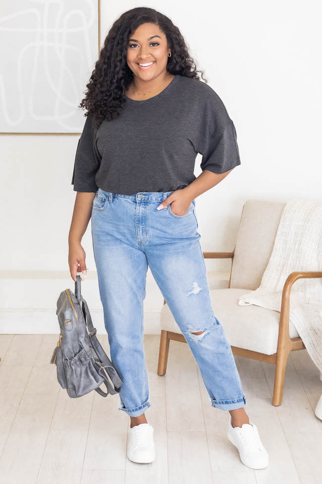 Parisian Tall extreme rip mom jeans in charcoal | ASOS