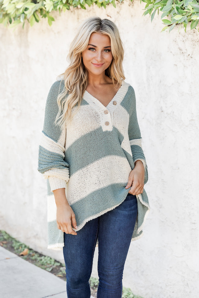 Know You Best Olive Striped Oversized Henley Sweater