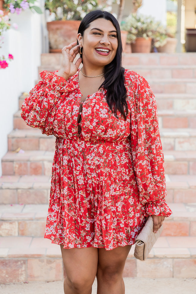 Pretty On Point Red Floral Pleated Romper FINAL SALE