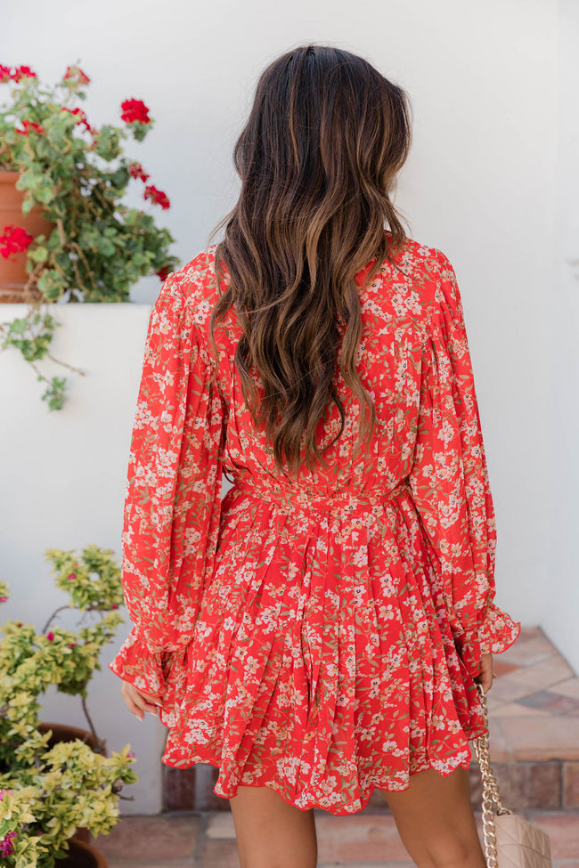 Pretty On Point Red Floral Pleated Romper