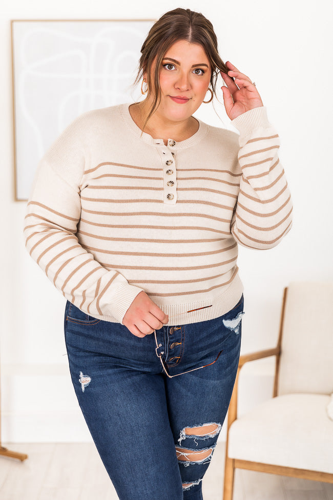 A Different Story Brown Striped Henley Sweater FINAL SALE