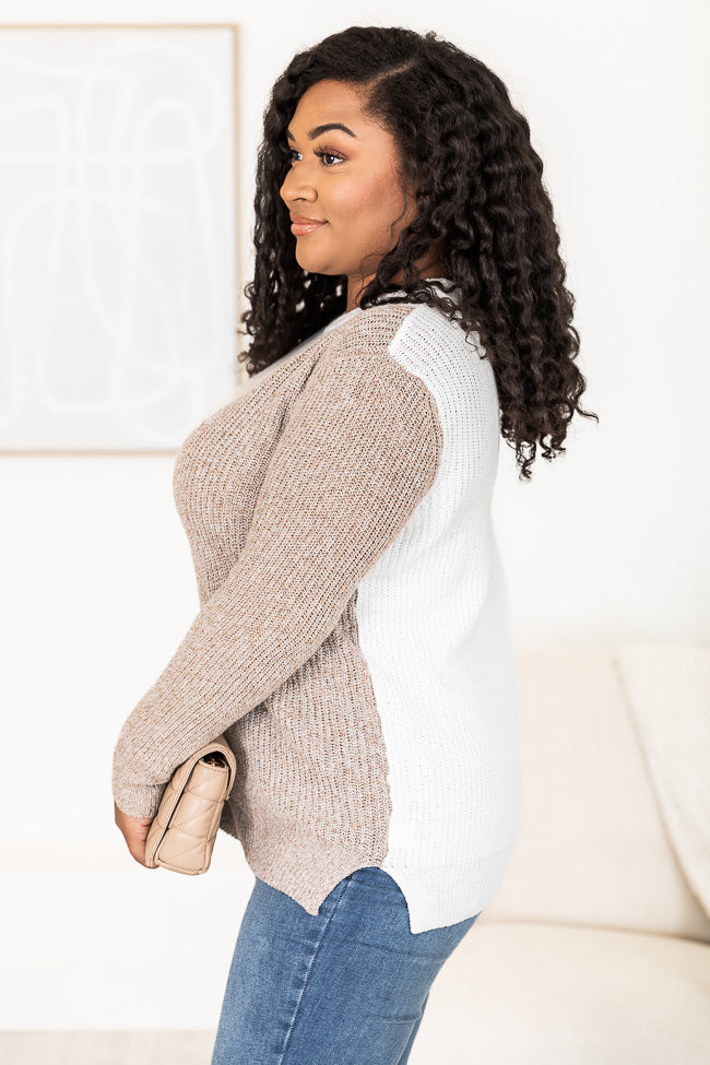 Cozy Up To You Brown Colorblock Crewneck Sweater