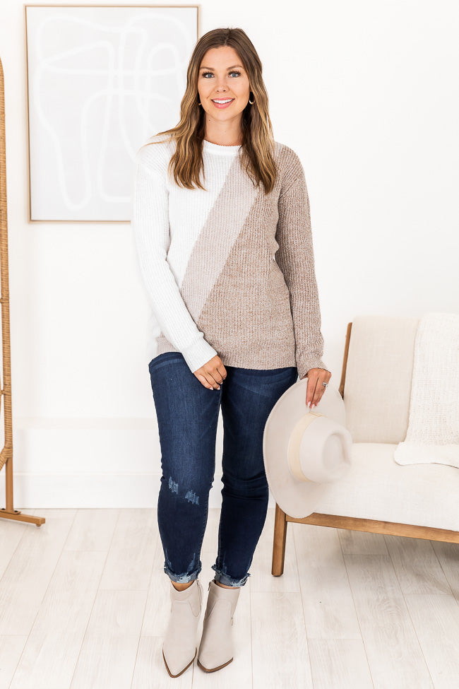 Cozy Up To You Brown Colorblock Crewneck Sweater