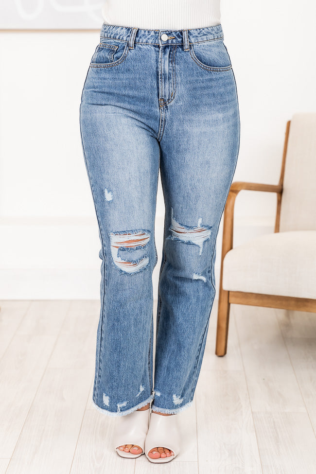 Ariyanna Medium Wash Distressed Straight Leg Jeans FINAL SALE