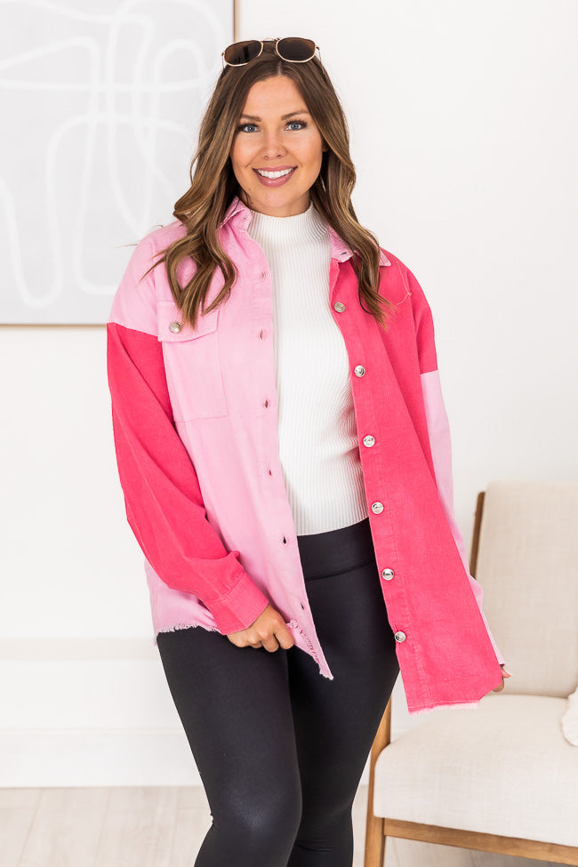 It's All You Pink Corduroy Colorblock Shacket