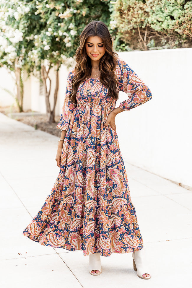Be The One Blue Printed Smocked Bust Maxi Dress FINAL SALE