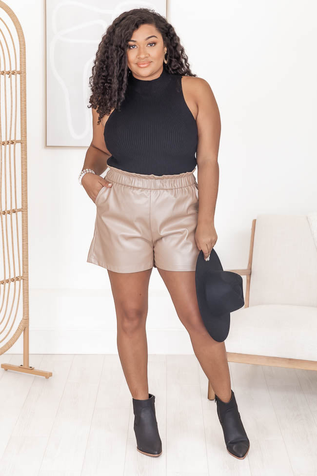 Try Something New Tan Faux Leather Shorts