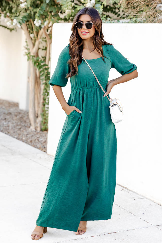 Can't Stop Now Green Square Neck Jumpsuit FINAL SALE
