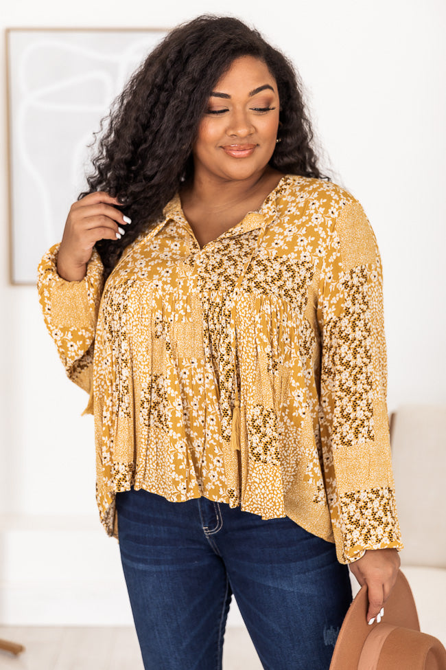 More To Love Yellow Patchwork Printed Blouse