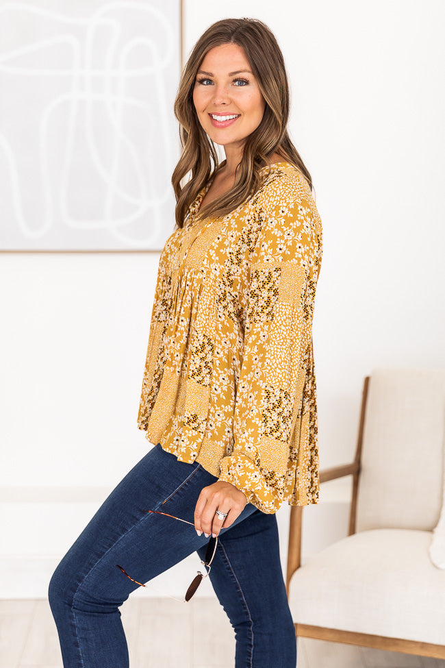 More To Love Yellow Patchwork Printed Blouse FINAL SALE