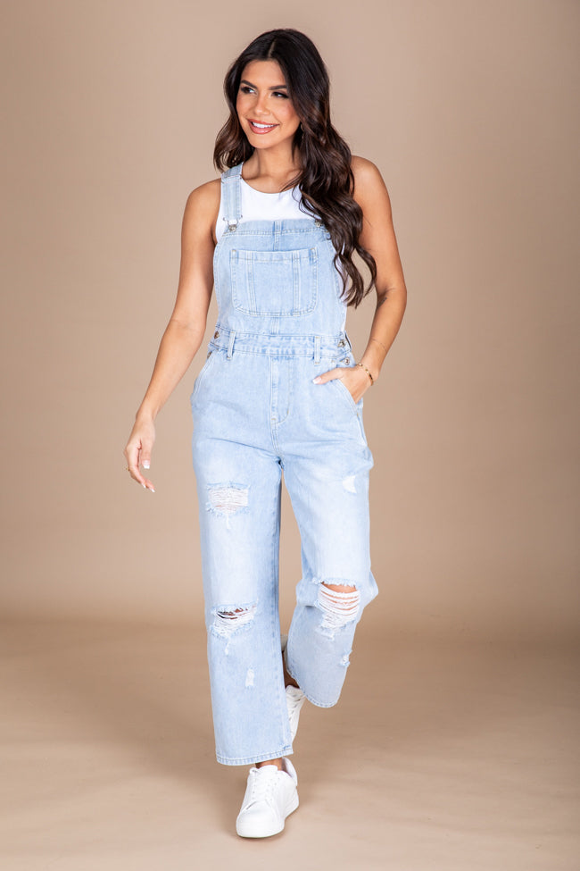 Out Of Pocket Distressed Denim Overall in Pink • Impressions Online Boutique
