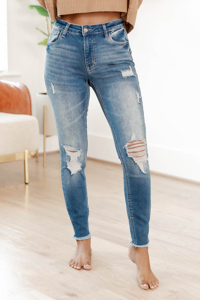 Annette Medium Wash High Rise Distressed Skinny Jeans FINAL SALE – Pink ...