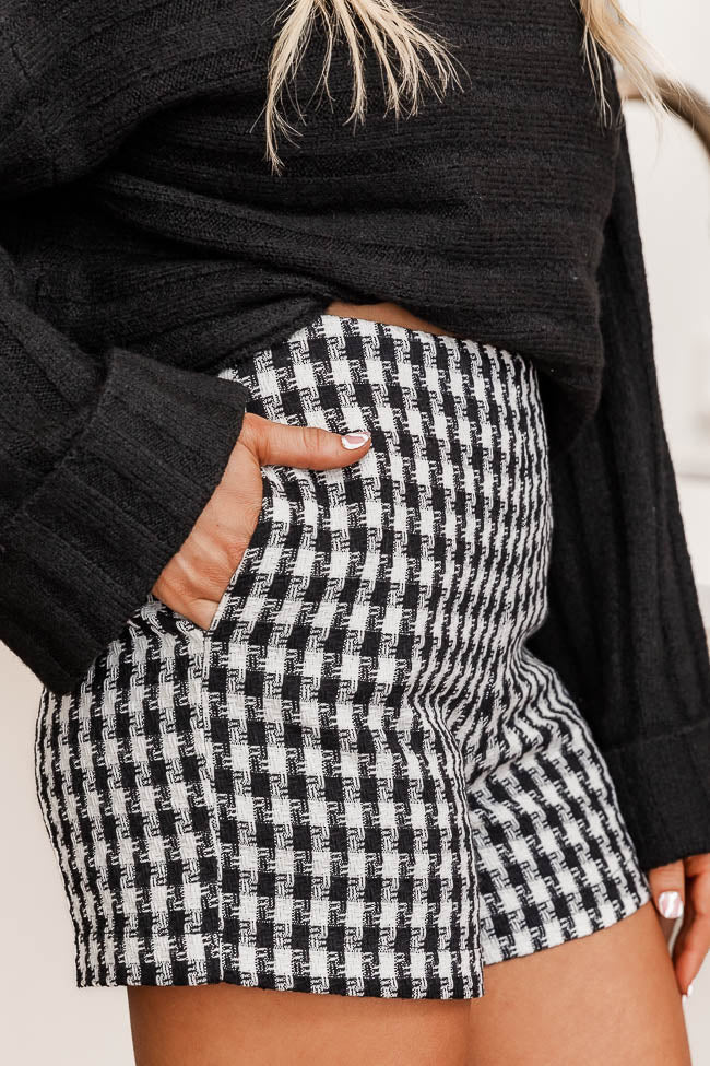 Leave It Behind Black Houndstooth Shorts