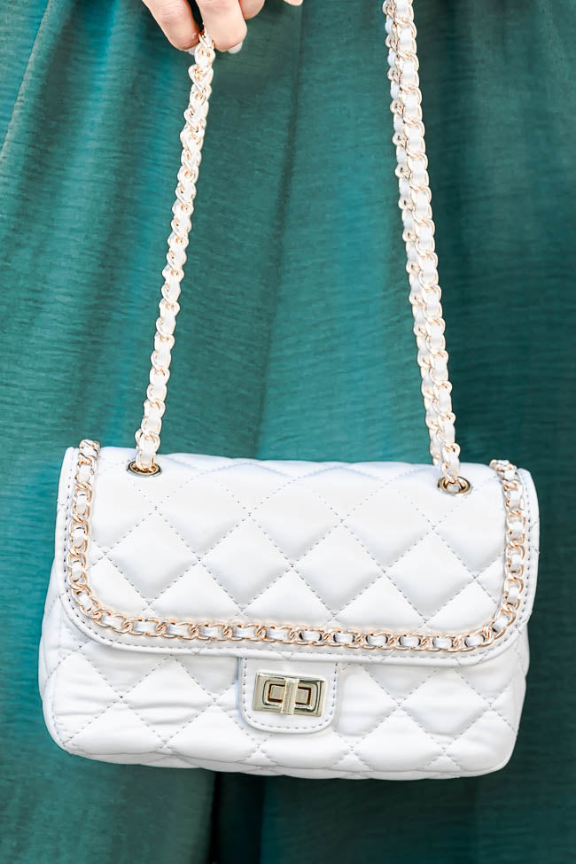 Rude Awakening White Quilted Crossbody Purse - Bridal Shower, Rehearsal Dinner, and Bachelorette Party - Women's - Pink Lily Boutique