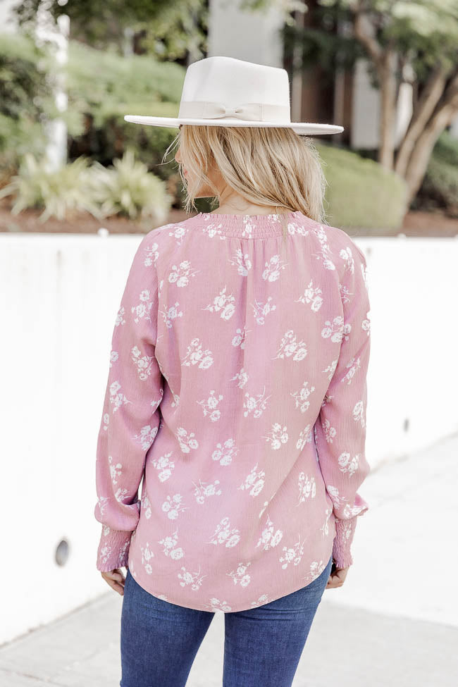 Get A Feeling Pink Floral Notched Neck Blouse