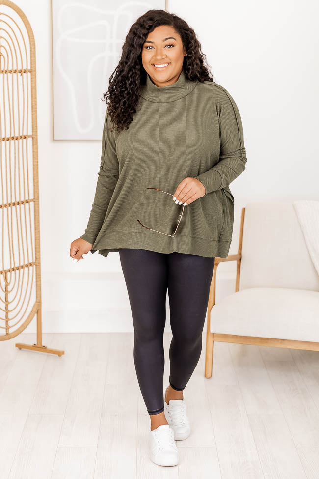Know Me Well Olive Ribbed Mock Neck Blouse