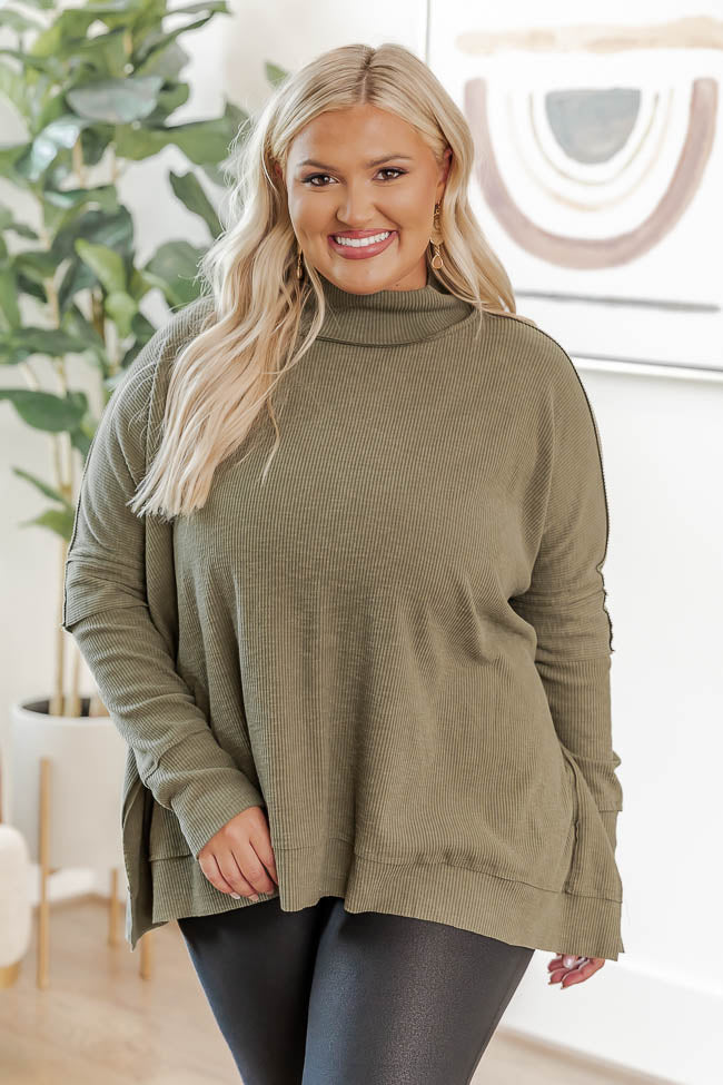 Know Me Well Olive Ribbed Mock Neck Blouse